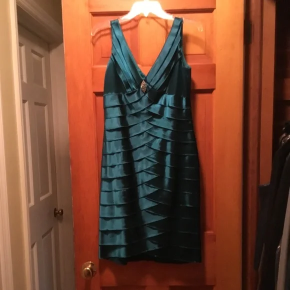 Teal satin ruffled cocktail dress - Picture 5 of 7
